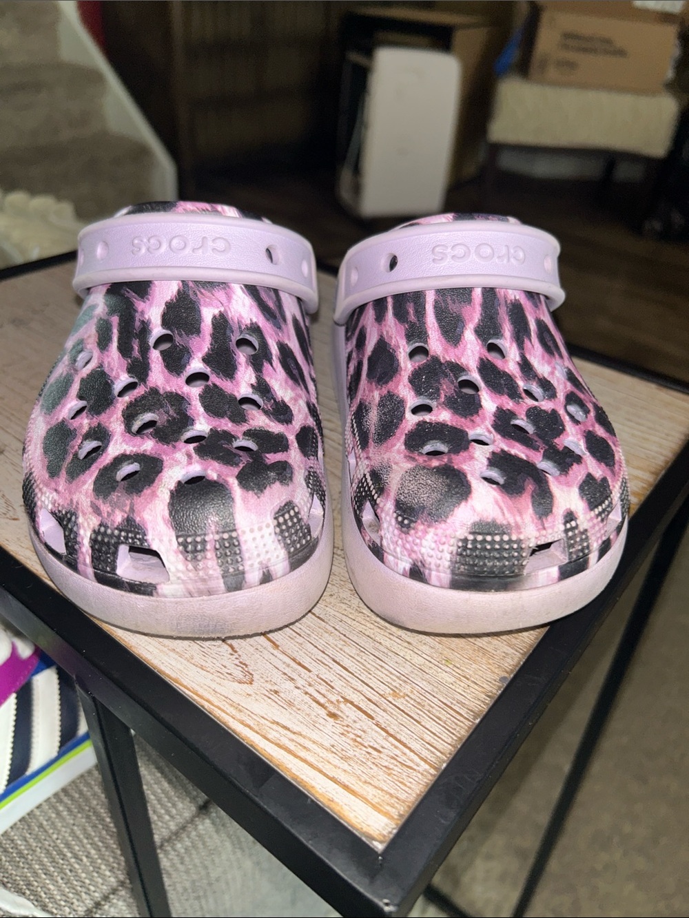 CROCS Kids Pink & Black Leopard Print Clogs